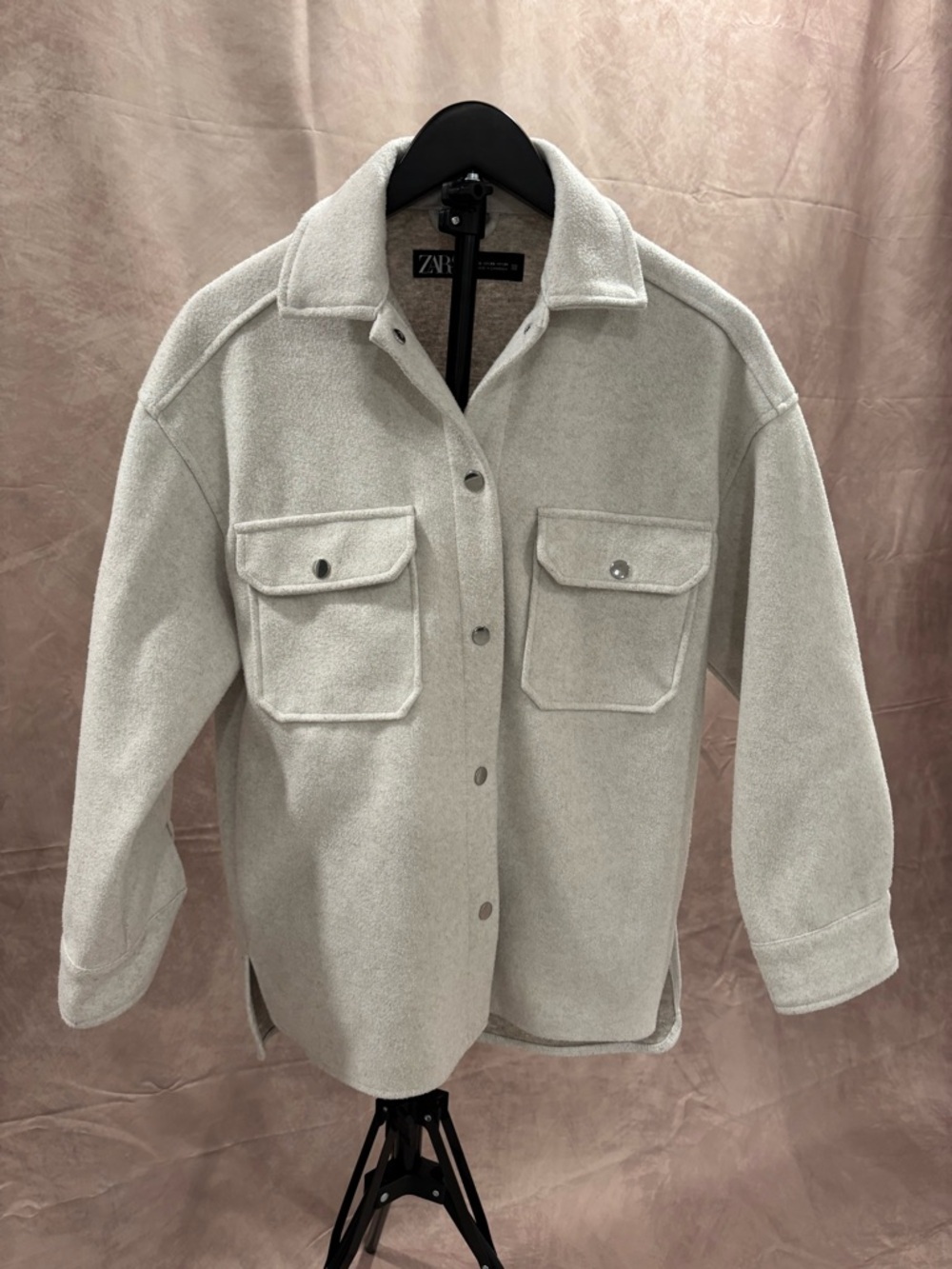 Zara Light Cream Oversized Shacket with Patch Pockets - Picture 3 of 7